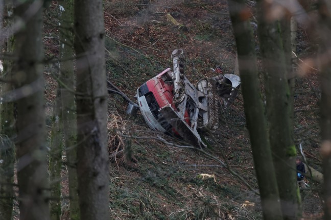 	Tödlicher Baggerabsturz bei Forstarbeiten in einem Waldstück in Niederthalheim