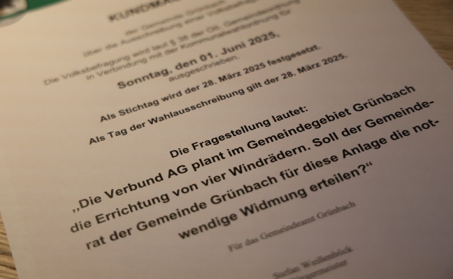 Volksbefragung: Grünbach stimmt gegen Widmung für geplantes Windkraftprojekt