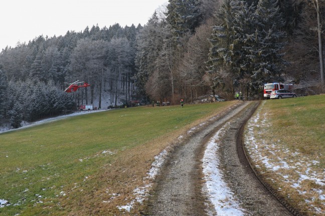 Personenrettung nach Forstunfall in einem Waldstück in Ottnang am Hausruck