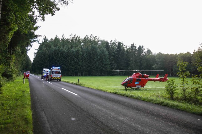 Auto zwischen Stadl-Paura und Rüstorf von Straße abgekommen und in Seitenlage im Wald gelandet