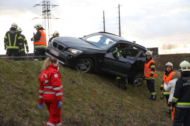 Auto drohte über Böschung zu stürzen - Frauchen und Hund in Wels-Neustadt aus PKW gerettet