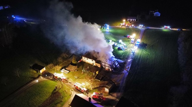 	Elf Feuerwehren bei Großbrand eines landwirtschaftlichen Nebengebäudes in Bad Zell im Einsatz