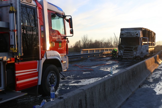 Katastrophe verhindert: LKW auf Innkreisautobahn bei Sattledt in Flammen aufgegangen