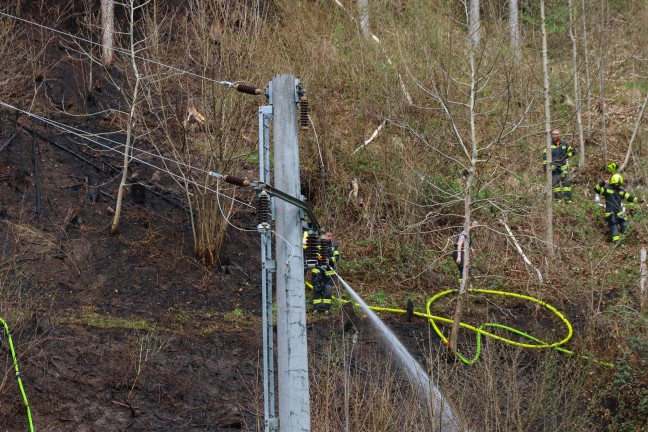 Fnf Feuerwehren bei grerem Waldbrand auf einem steilen Hang in Rosenau am Hengstpa im Einsatz