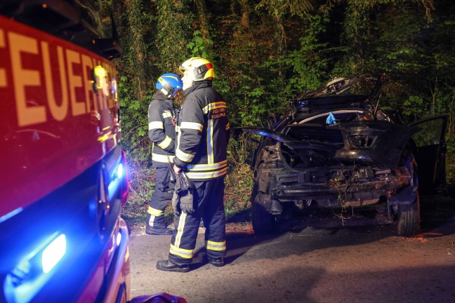 Auto bei schwerem Verkehrsunfall in Stadl-Paura gegen Baum gekracht