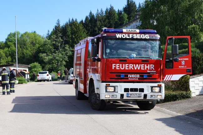 Personenrettung: Arbeiter in Wolfsegg am Hausruck zwischen Gerst und Gebude abgestrzt