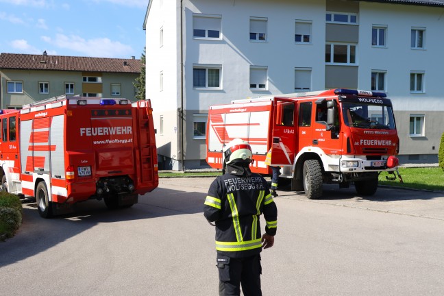 Personenrettung: Arbeiter in Wolfsegg am Hausruck zwischen Gerst und Gebude abgestrzt