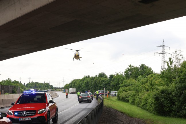 Ein Todesopfer, sieben Verletzte: Kleinbus auf Welser Autobahn in Wels-Oberthan gegen LKW gekracht