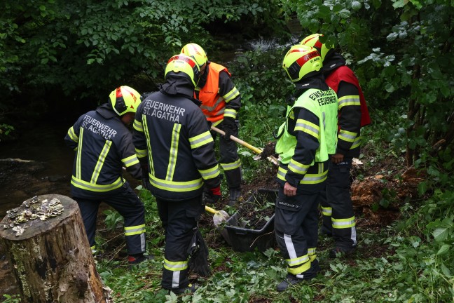 Auto bei St. Agatha von Nibelungenstrae abgekommen und im angrenzenden Bachbett gelandet