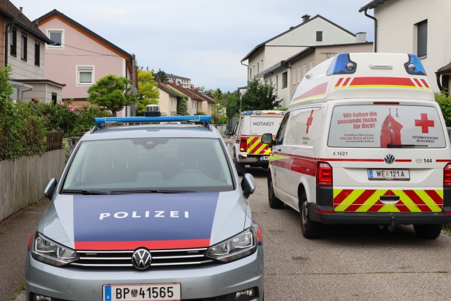 Personenrettung: Frau in Wels-Vogelweide mit Fu auf Terrasse eingeklemmt