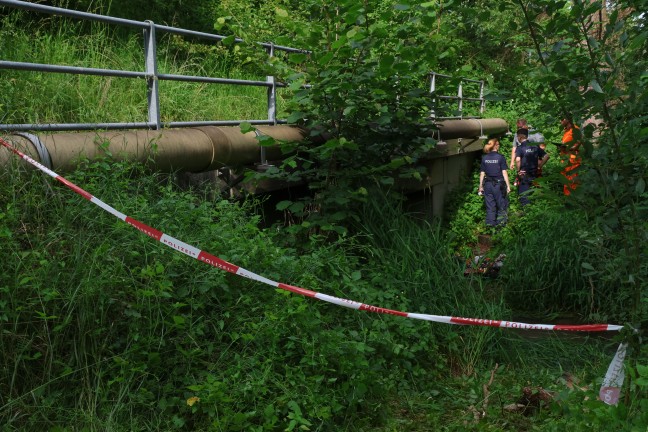 Totalsperre der Welser Autobahn: Brand in Unterfhrung des Schleibaches in Weikirchen an der Traun