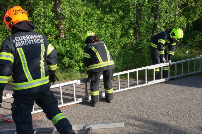 Personenrettung in Marchtrenk: Bub nach Sturz ber Bschung durch Feuerwehr aus der Traun gerettet