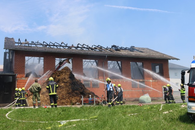 Grobrand: Elf Feuerwehren bei Brand eines Wirtschaftsgebudes in St. Aegidi im Einsatz