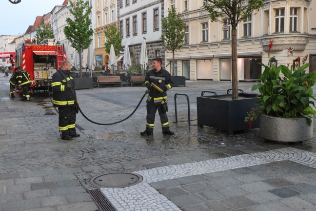 Blutspur am Stadtplatz in Wels-Innenstadt sorgte fr Einsatz der Feuerwehr