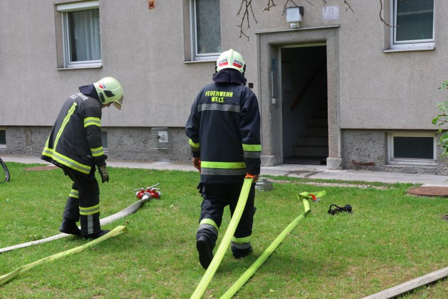 Angebranntes Kochgut: Einsatzkrfte zu Rauchentwicklung aus Fenster in Wels-Neustadt alarmiert