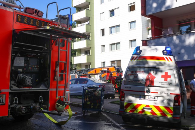 Wohungsbrand in Leonding: Person aus fnftem Stock gerettet - Hund berlebte Brand nicht