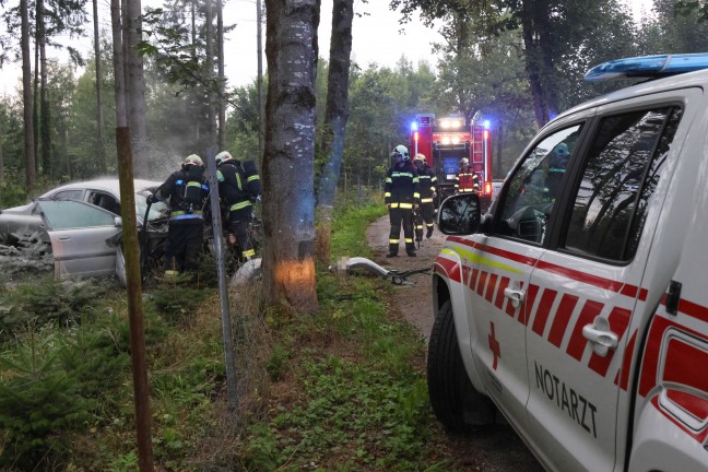 Wels-Puchberg: Auto nach Crash gegen Baum in Flammen aufgegangen
