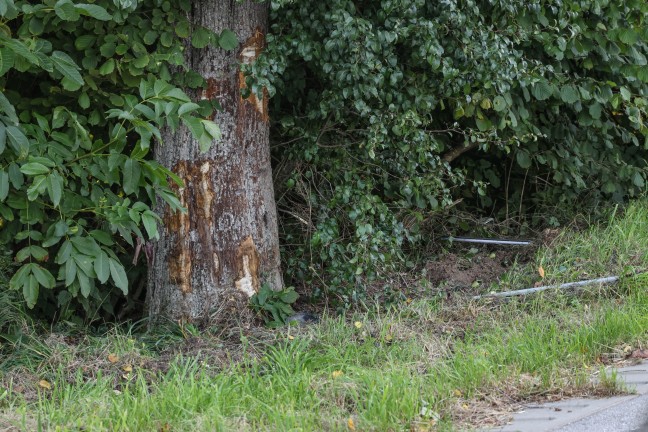 Auto bei Verkehrsunfall in Pilsbach mit groer Wucht seitlich gegen Baum geprallt
