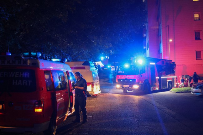 Drei Feuerwehren bei Kchenbrand in einem Mehrparteienhaus in Leonding im Einsatz