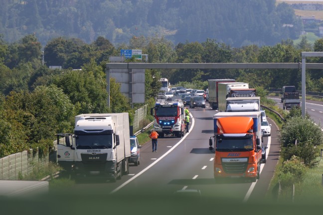 Flurbrand nach Reifenplatzer an einem LKW-Anhnger auf der Welser Autobahn bei Marchtrenk