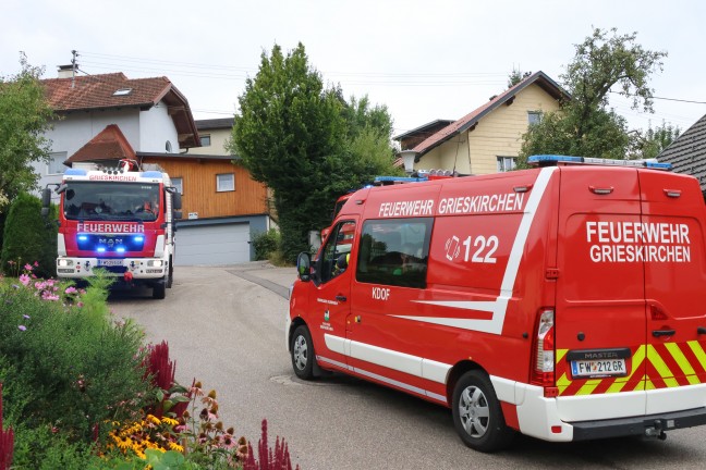 Gasaustritt: Gasleitung bei Baggerarbeiten auf einem Grundstck in Grieskirchen beschdigt