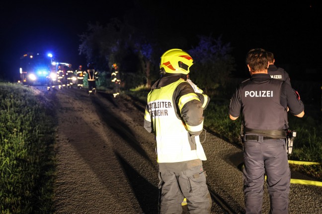 Brand eines Holzstoes an einer Baumzeile in Steinhaus sorgt fr Einsatz zweier Feuerwehren