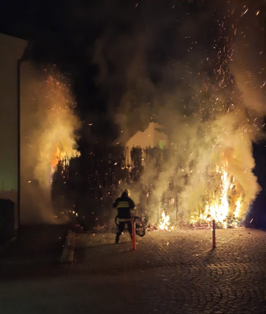 Polizei ermittelt: Einsatz zweier Feuerwehren bei Heckenbrand im Ortszentrum von Steinhaus