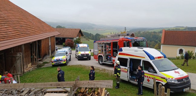 Personenrettung: Frau in Eschenau im Hausruckkreis unter abgestrztem Auto eingeklemmt