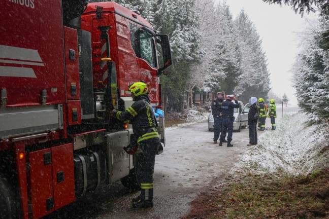 Regau: Autolenkerin bei winterlichen Fahrbedingungen von der Strae abgekommen