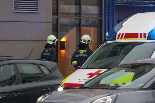 Person in Absturzgefahr: Einsatz bei Wohn- und Geschftsgebude in Wels-Neustadt