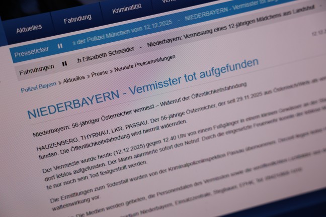 Abgngiger Welser (56) bei Thyrnau in Bayern tot in einem Bach aufgefunden