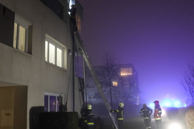Brand einer Wohnrauml�ftung in Wels-Schafwiesen breitete sich auf Geb�udefassade aus