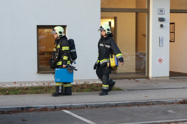 Brandverdacht: Piepsender Rauchwarnmelder in einem Mehrparteienwohnhaus in Wels-Vogelweide