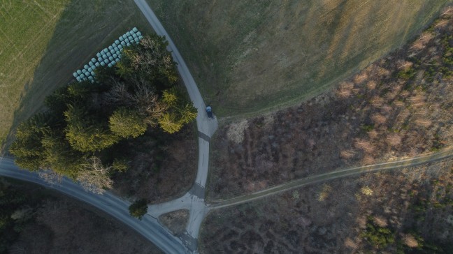 Einsatzkr�fte zweier Feuerwehren bei Brand in einem Waldst�ck in St. Agatha im Einsatz