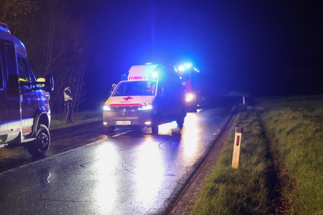 Lenkerin verletzt: Auto bei Verkehrsunfall in Niederneukirchen gegen B�ume am Waldrand gekracht