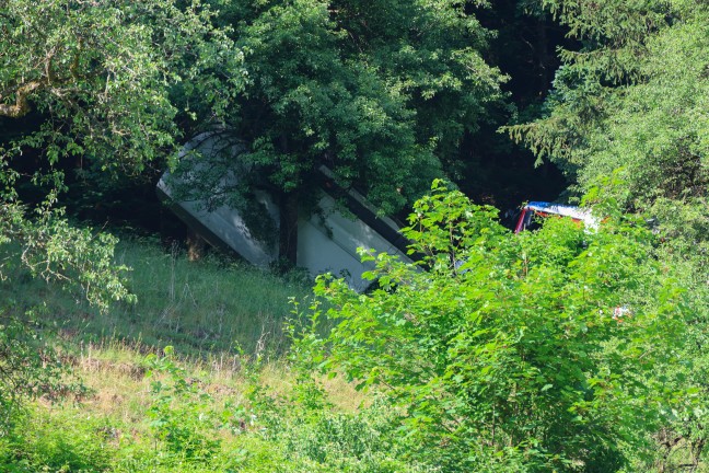 Steinbach an der Steyr: Baum rettet Pakettransporter nach �berschlag vor folgenschwerem Absturz
