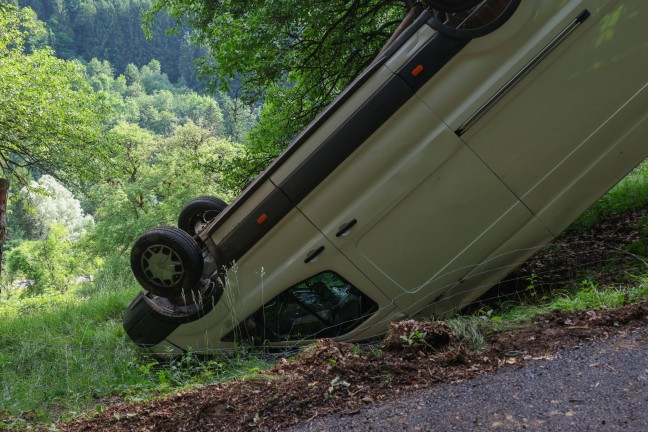 Steinbach an der Steyr: Baum rettet Pakettransporter nach �berschlag vor folgenschwerem Absturz
