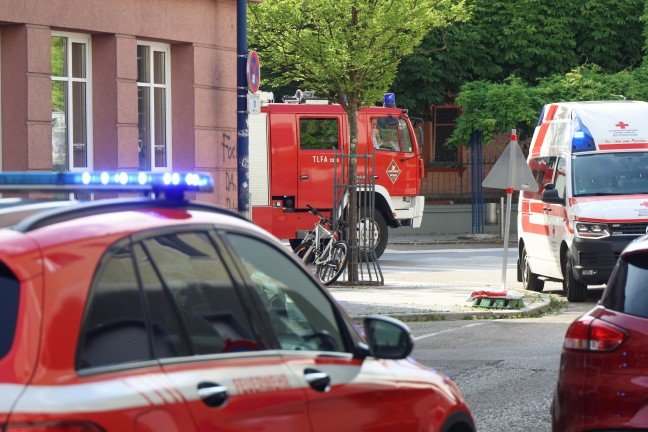 Wasserdampfaustritt: Vermuteter Kellerbrand in einem Wohn- und Gesch�ftshaus in Wels-Neustadt