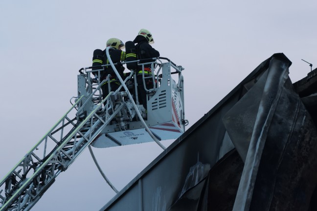 Umfangreiche Nachl�scharbeiten nach Gro�brand einer Halle in Wels-Schafwiesen