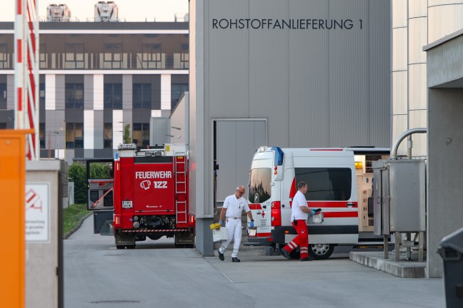 Personenrettung: Einsatzkr�fte befreien eingeklemmte Person in einer Gro�b�ckerei in Gunskirchen