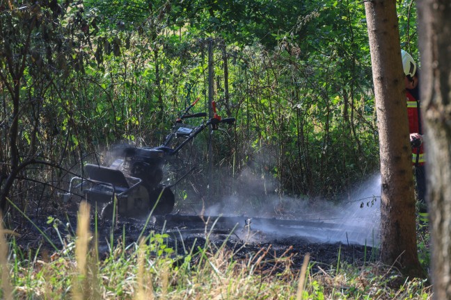 Brand eines Mulchers in einem Waldst�ck in Buchkirchen sorgte f�r Einsatz zweier Feuerwehren