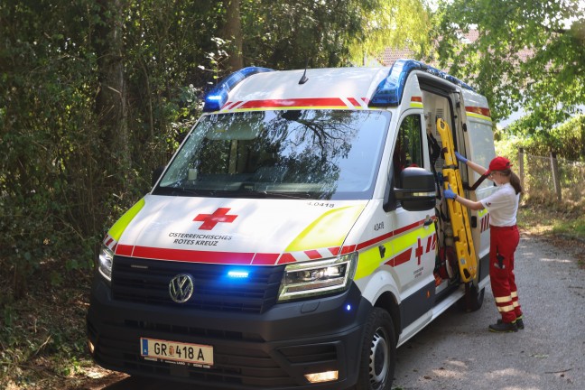 Personenrettung: Mann in einem Waldst�ck in Wallern an der Trattnach unter Baum eingeklemmt