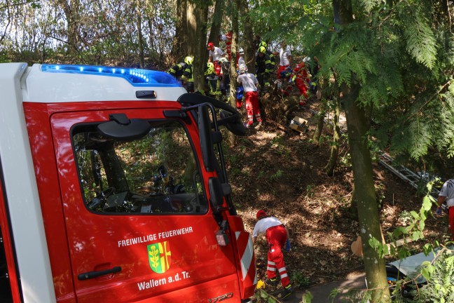 Personenrettung: Mann in einem Waldst�ck in Wallern an der Trattnach unter Baum eingeklemmt