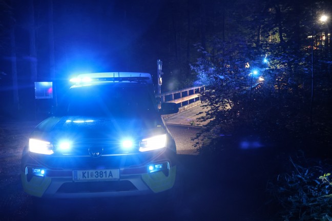 N�chtliche Personenrettung durch Feuerwehr, Rettung und Polizei aus unwegsamem Gel�nde in Ro�leithen