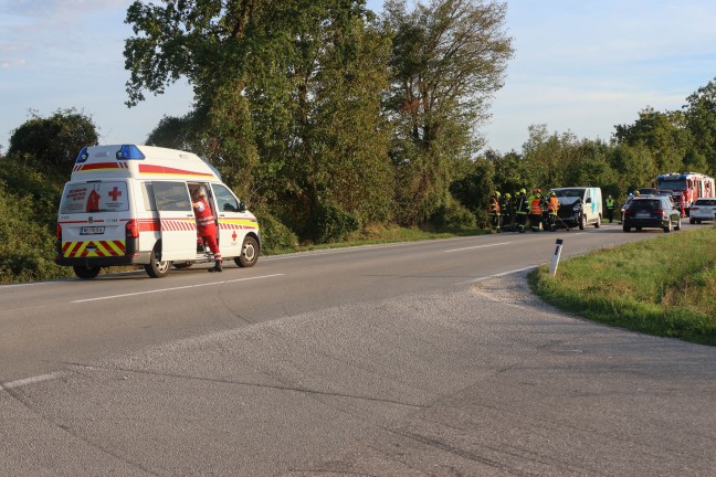 Auffahrunfall zwischen Kleintransporter und Pritschenwagen auf Wiener Stra�e in Edt bei Lambach