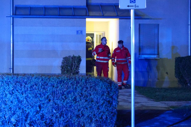 Einsatzkr�fte bei vermutetem CO-Austritt in einer Wohnung in Wels-Neustadt im Einsatz