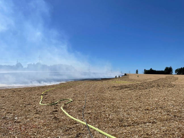 Drei Feuerwehren bei gr��erem Feldbrand in Steinerkirchen an der Traun im Einsatz