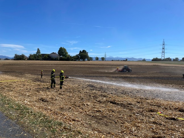 Drei Feuerwehren bei gr��erem Feldbrand in Steinerkirchen an der Traun im Einsatz