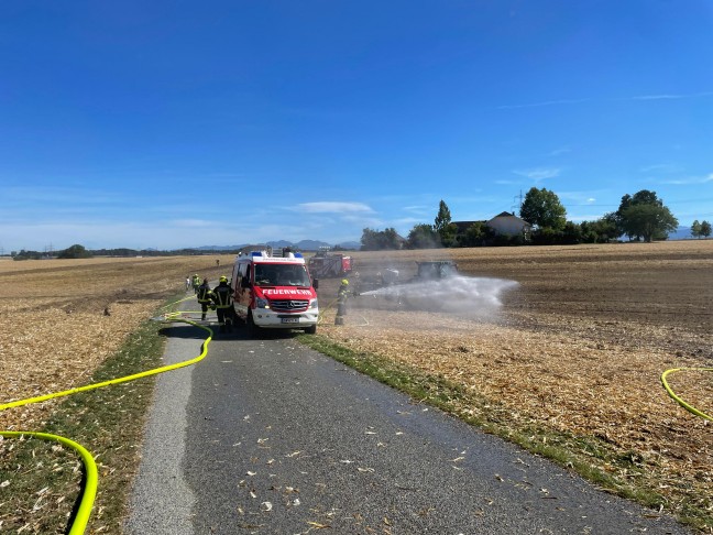Drei Feuerwehren bei gr��erem Feldbrand in Steinerkirchen an der Traun im Einsatz