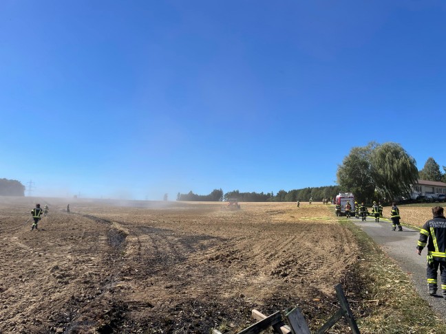 Drei Feuerwehren bei gr��erem Feldbrand in Steinerkirchen an der Traun im Einsatz